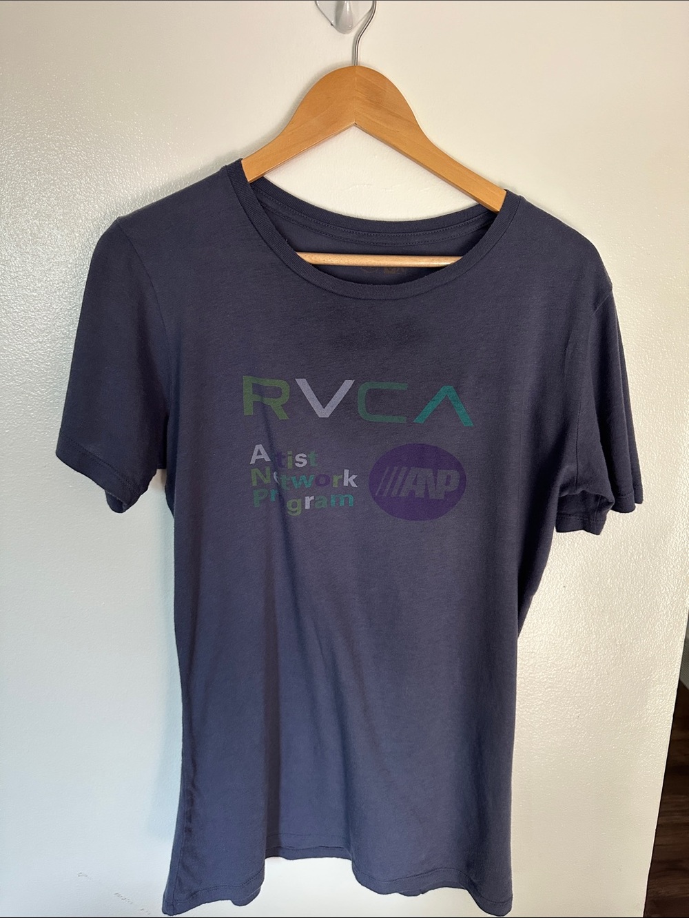 RVCA Navy Short-Sleeve Logo Tee with Multicolor Chest Print